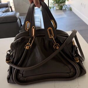 Authentic Chloé Paraty 2-Way Leather Bag Medium in Dark Gray